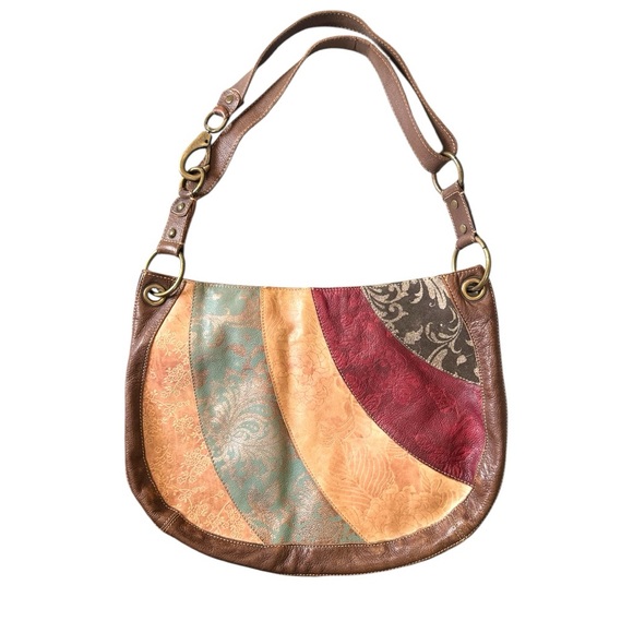 Fossil Tan Brown Shoulder Bag with Suede Patchwork - Picture 1 of 5